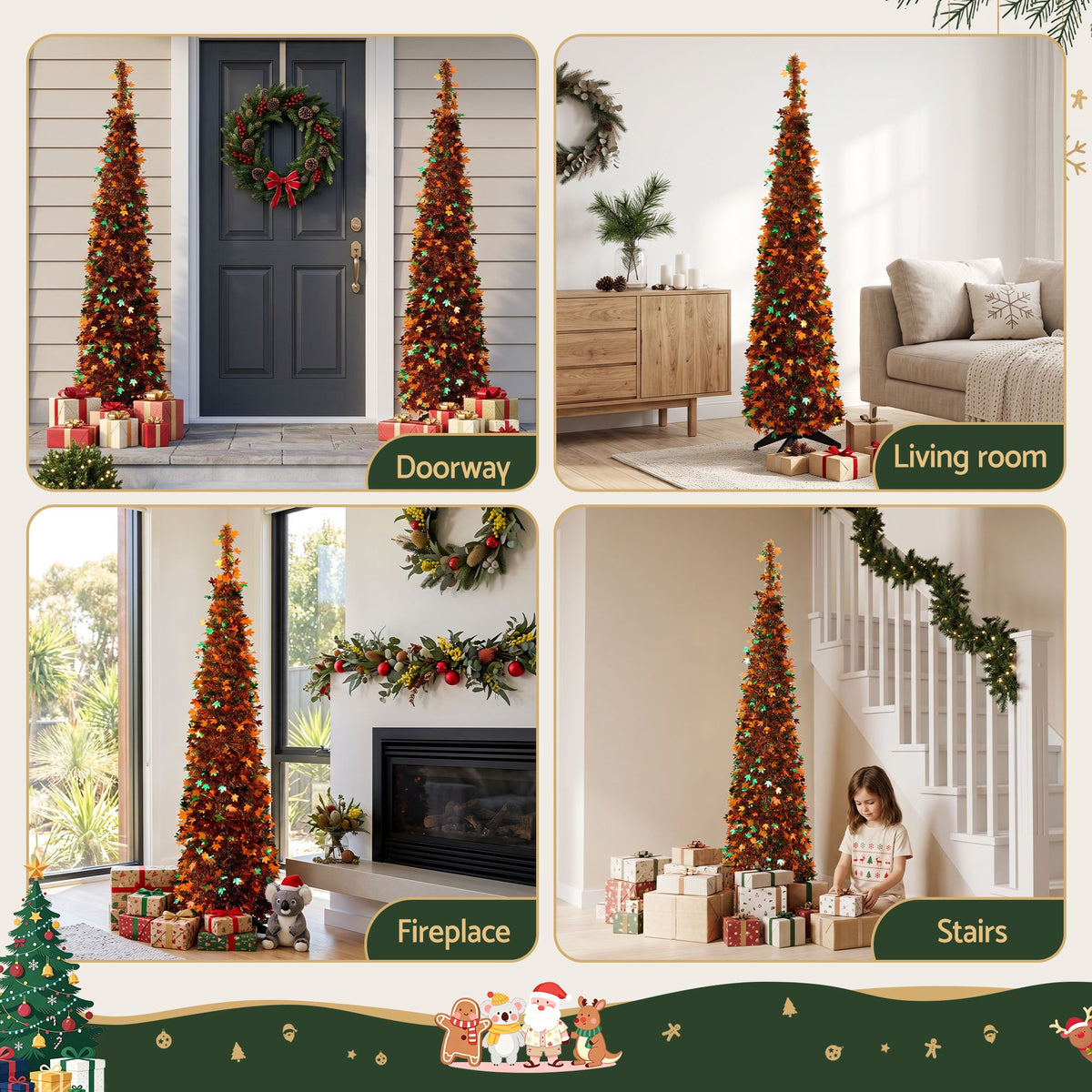 Jingle Jollys 160cm Pop Up Christmas Tree Artificial Golden Maple Leaf Design