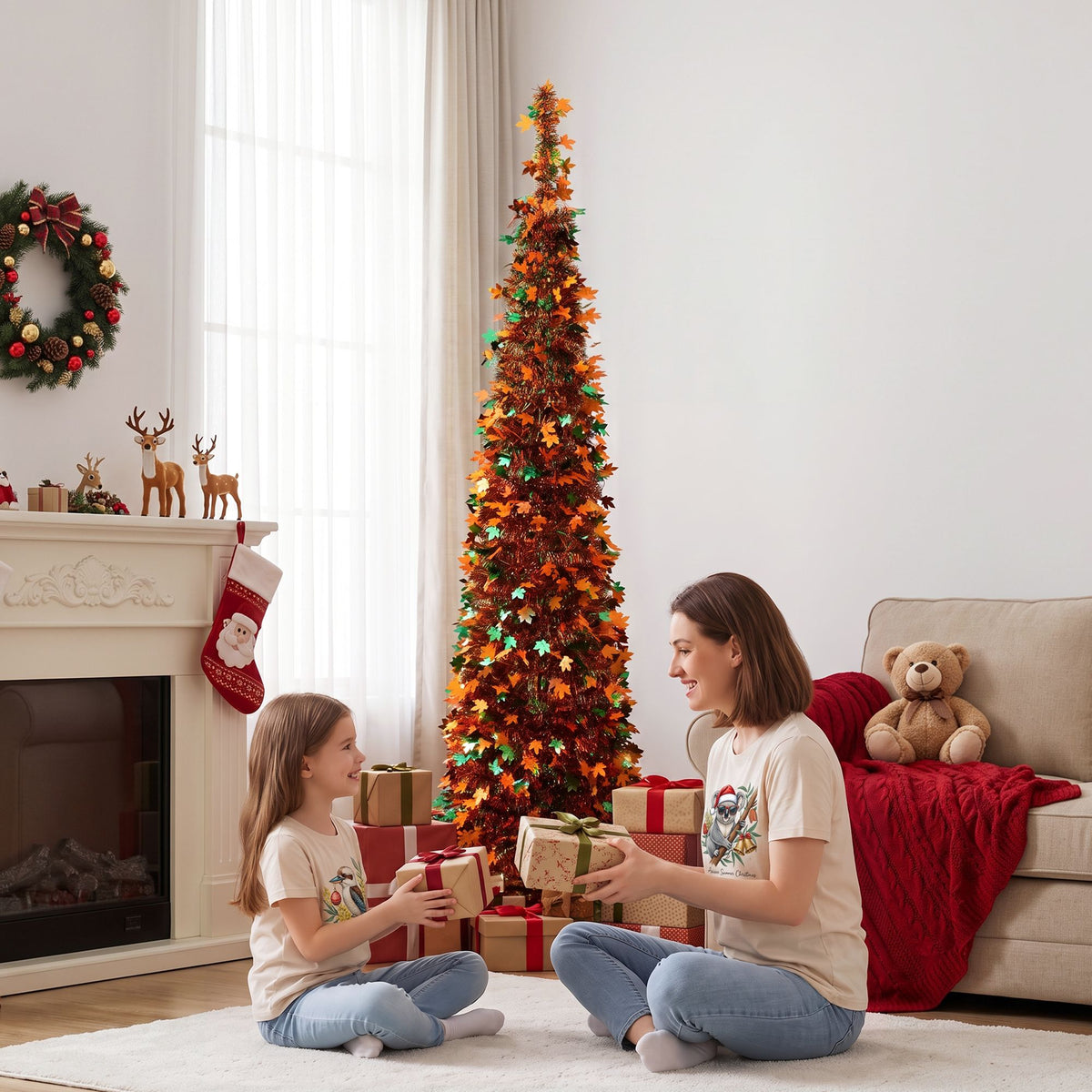 Jingle Jollys 160cm Pop Up Christmas Tree Artificial Golden Maple Leaf Design