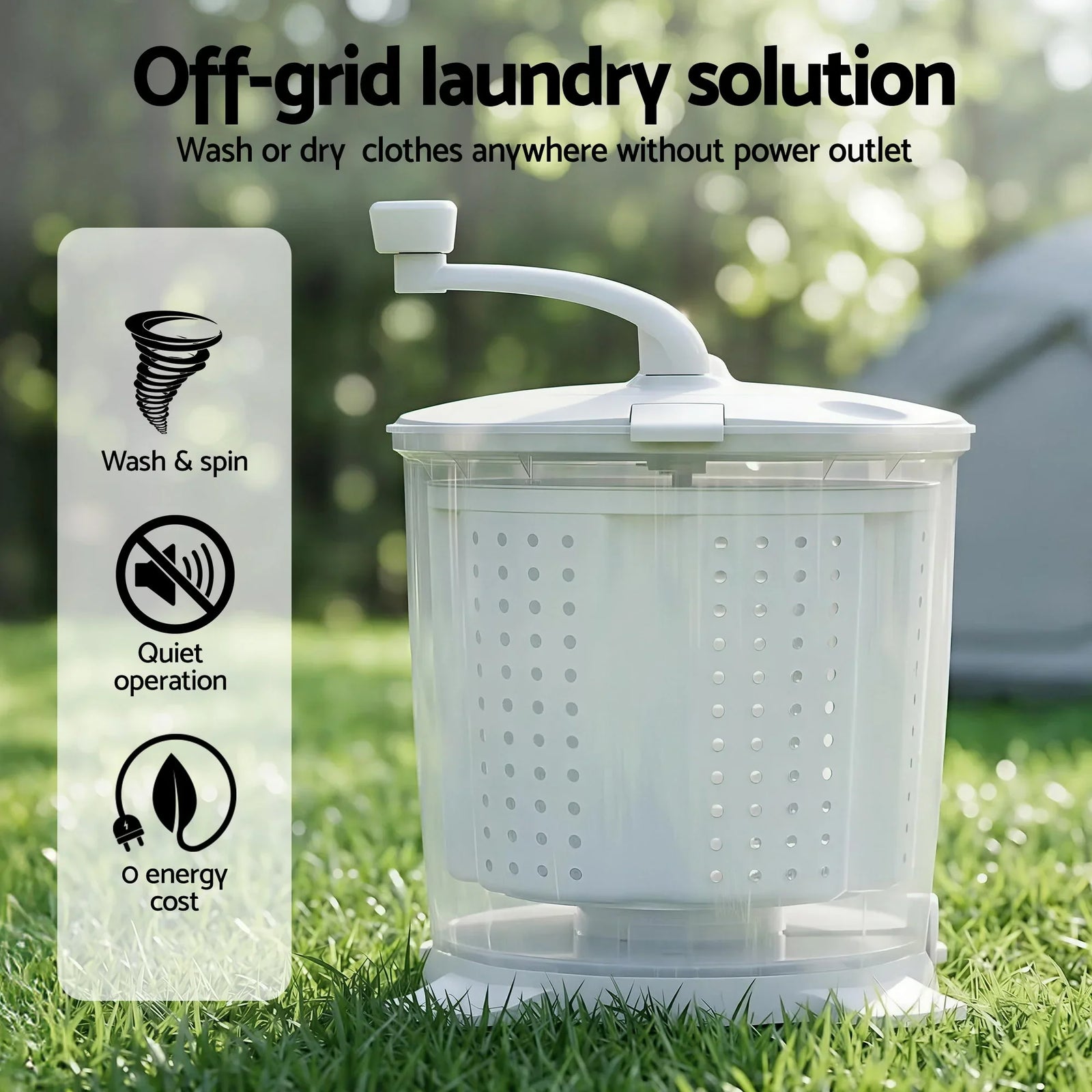 Portable Washing Machine Manual Spin Dryer Compact for Camping Caravan Apartment