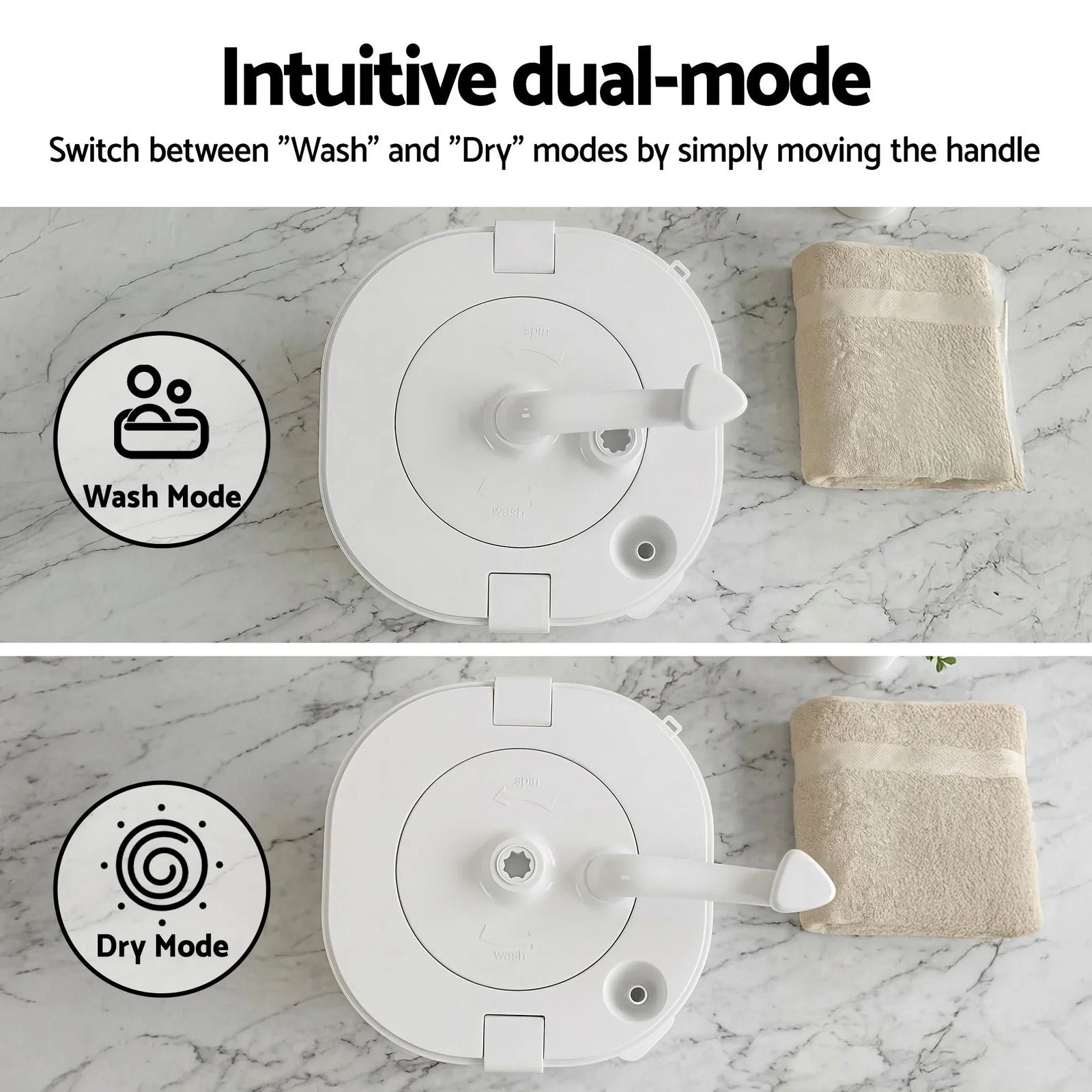 Portable Washing Machine Manual Spin Dryer Compact for Camping Caravan Apartment