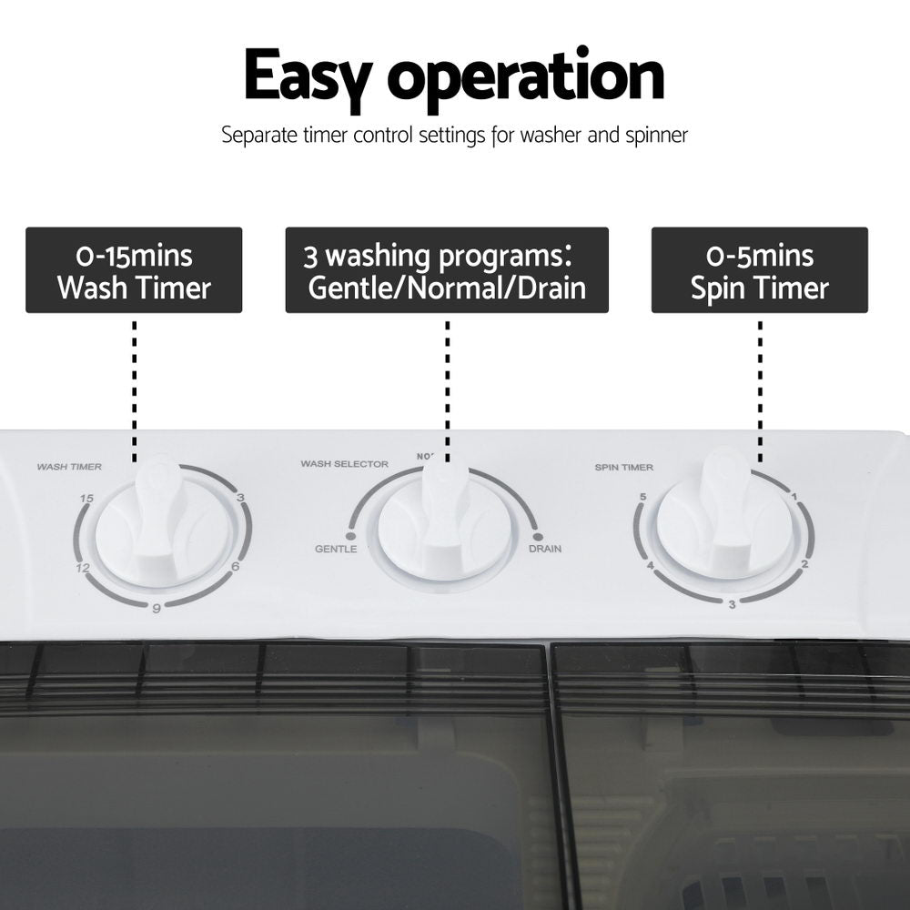 Portable Washing Machine – Twin Tub 4.5kg Washer 3kg Spin Compact