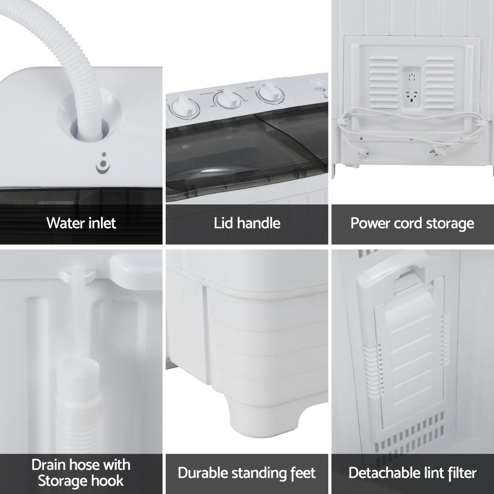 Portable Washing Machine – Twin Tub 4.5kg Washer 3kg Spin Compact