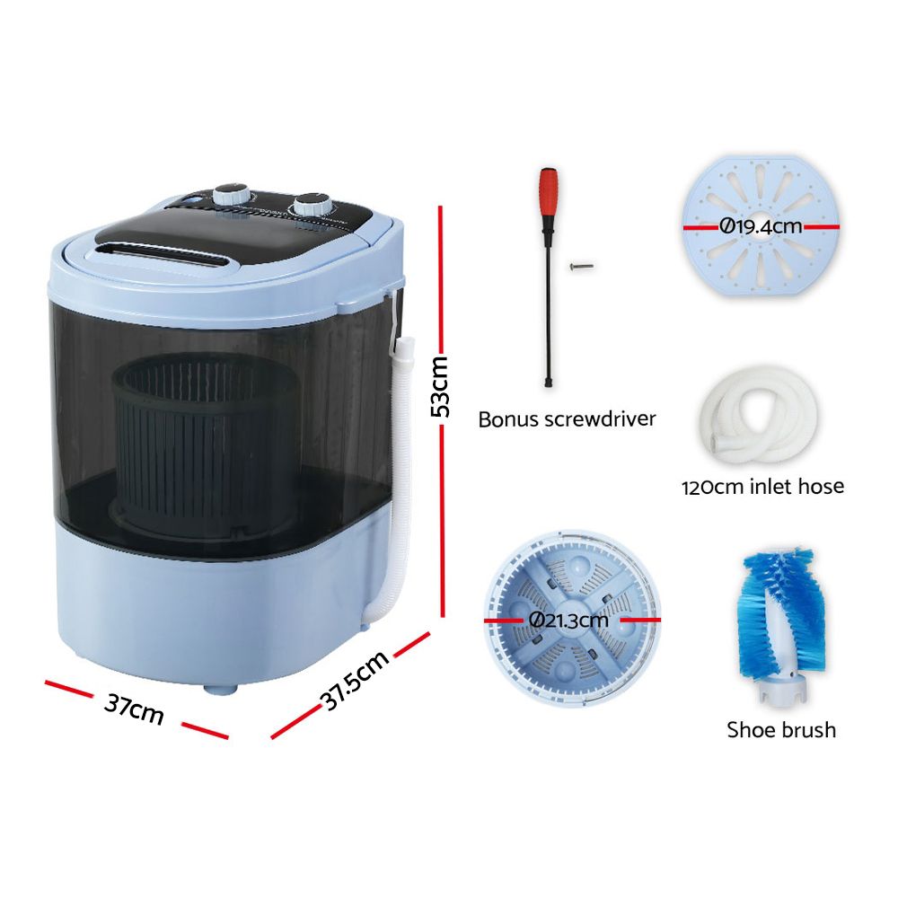 Portable Washing Machine – 3kg, 2‑in‑1 Wash & Spin, Shoe Brush, Compact