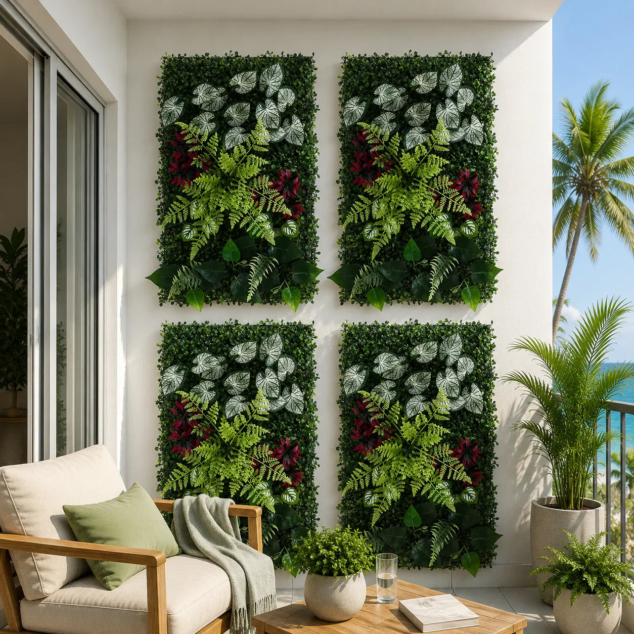4PCS Artificial Plant Wall Panels 40X60CM Boxwood Panel Flower Backdrop Backyard Green Decor
