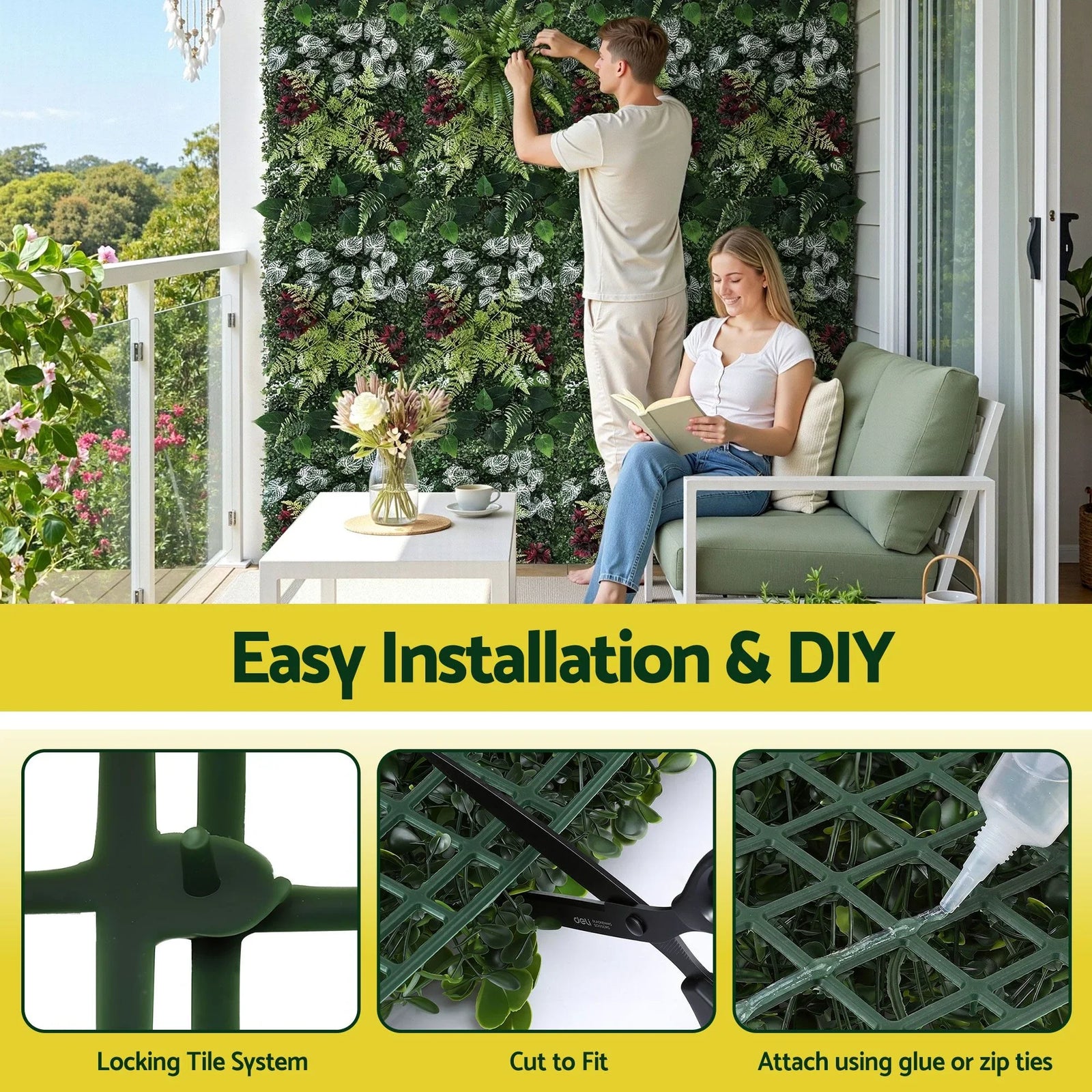 4PCS Artificial Plant Wall Panels 40X60CM Boxwood Panel Flower Backdrop Backyard Green Decor