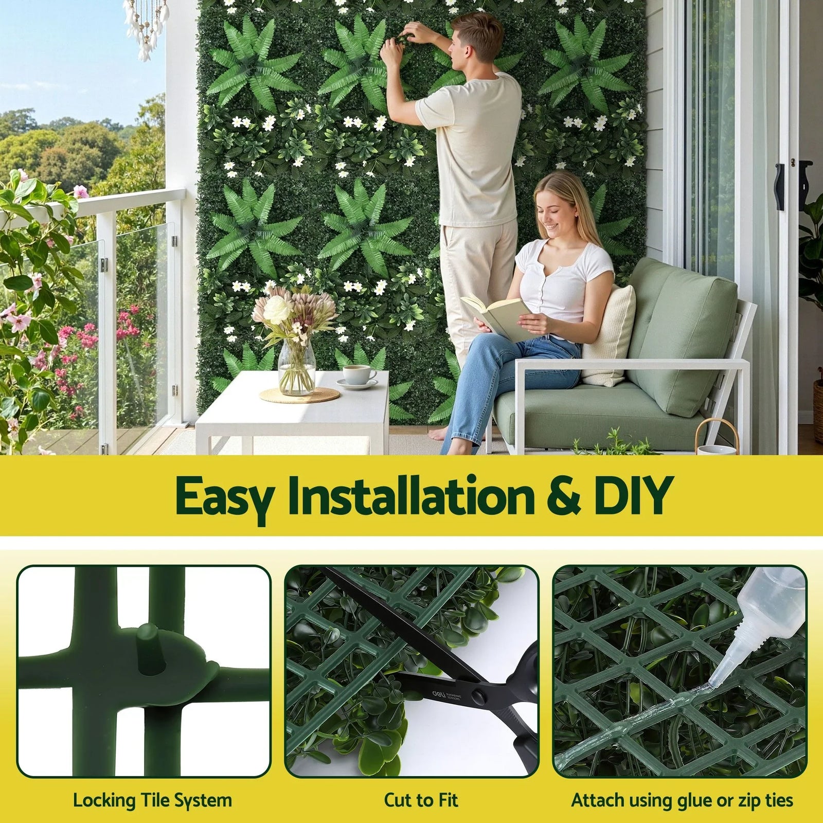 4PCS Artificial Plant Wall Panels 40X60CM Boxwood Panel Leaf Backdrop Backyard Green Decor