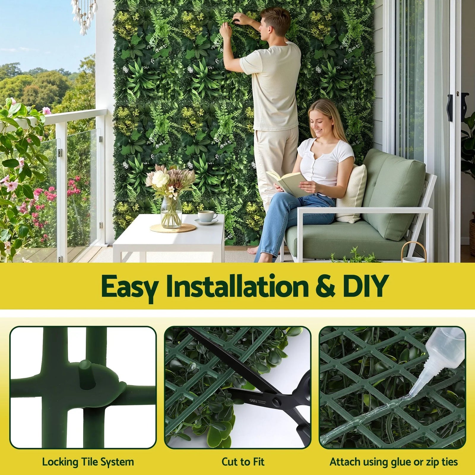4PCS Artificial Plant Wall Panels 40X60CM Boxwood Panel Backyard Hedge Grass Backdrop Green Decor