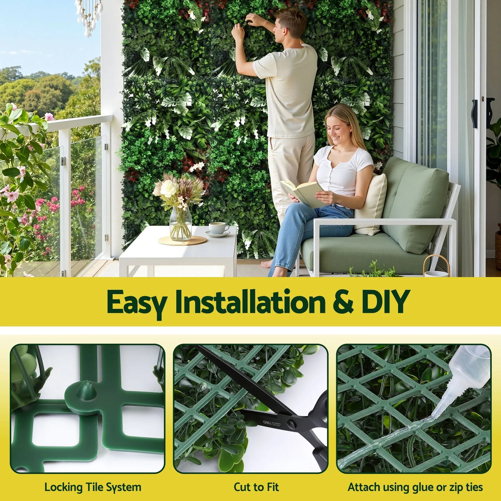 Artificial Plant Wall Panels 50X100CM Boxwood Panel Hedge Grass Backdrop Green Decor Backyard