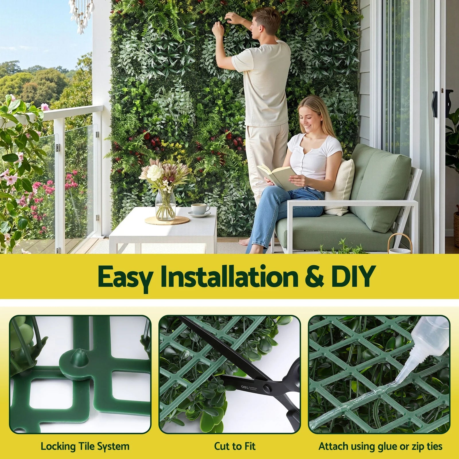 Artificial Plant Wall Panels 50X100CM Boxwood Panel Hedge Grass Backdrop Backyard Green Decor