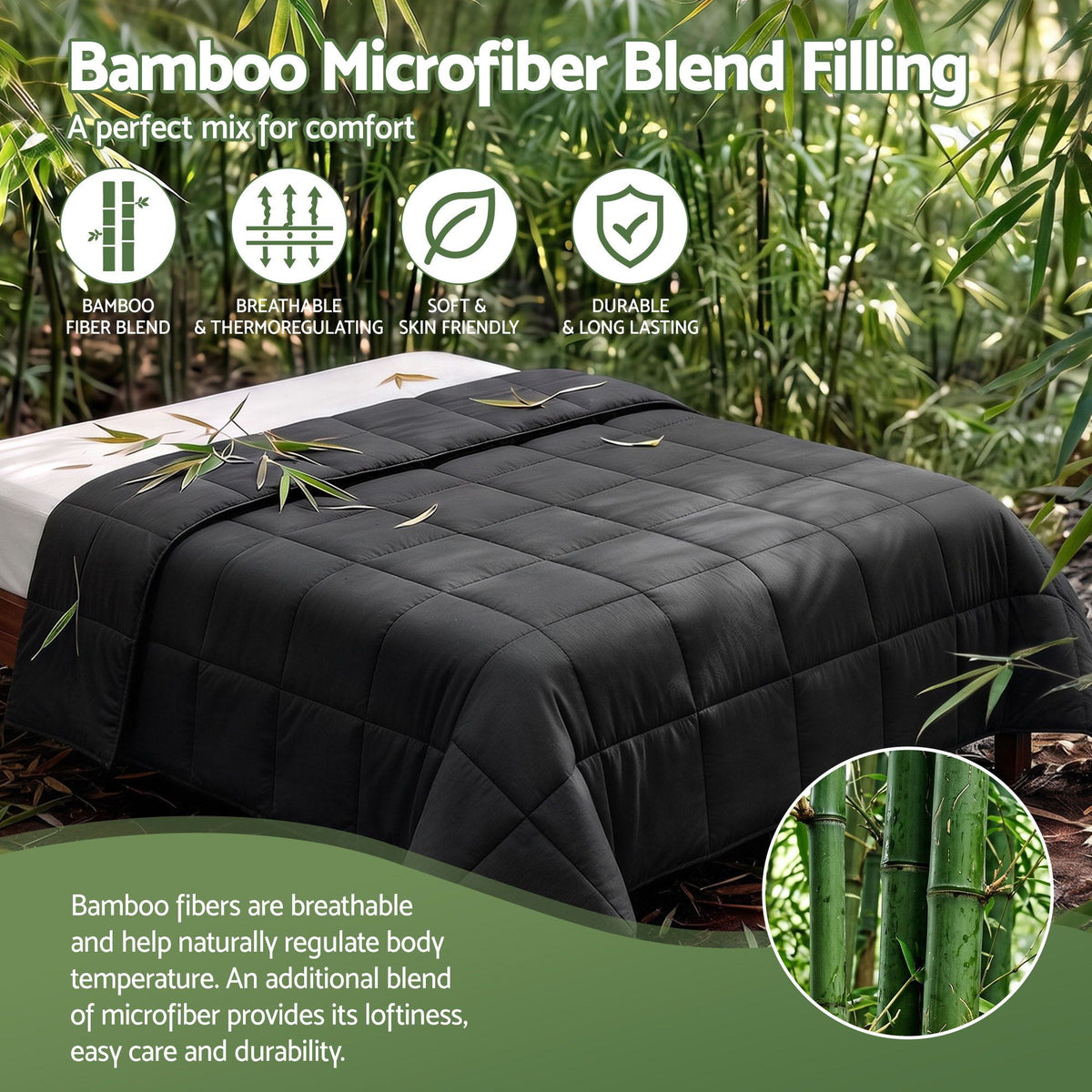 200GSM Bamboo Microfibre King Quilt, Lightweight All Season Doona Combo