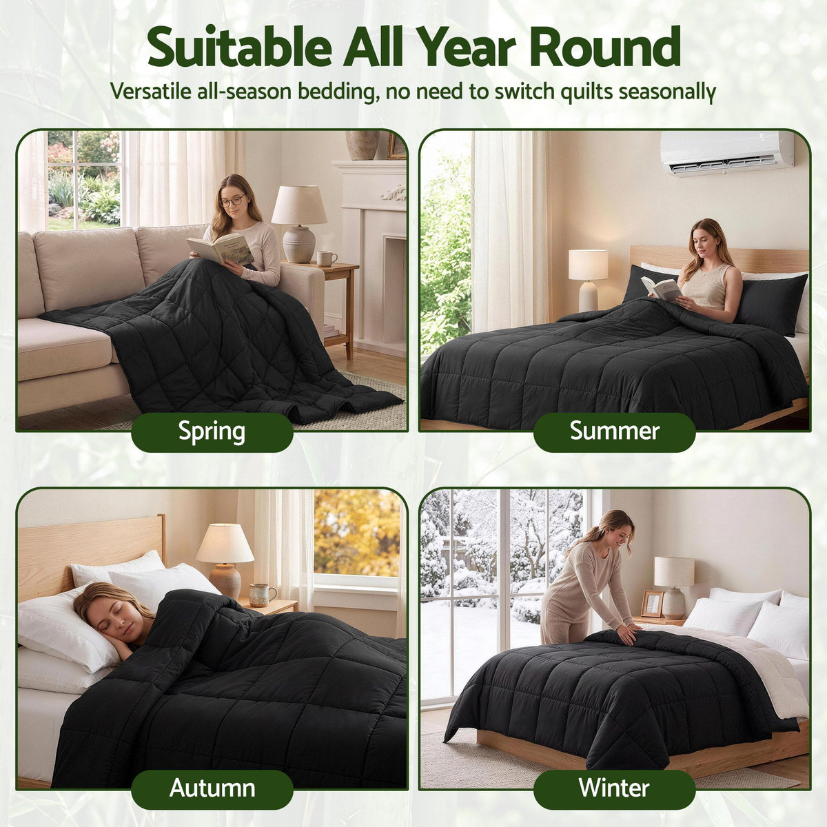 200GSM Bamboo Microfibre King Quilt, Lightweight All Season Doona Combo