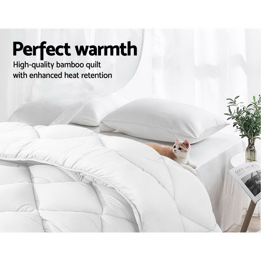 Giselle Bedding Bamboo Quilt 700GSM, Super King, Winter Warm, Microfibre White