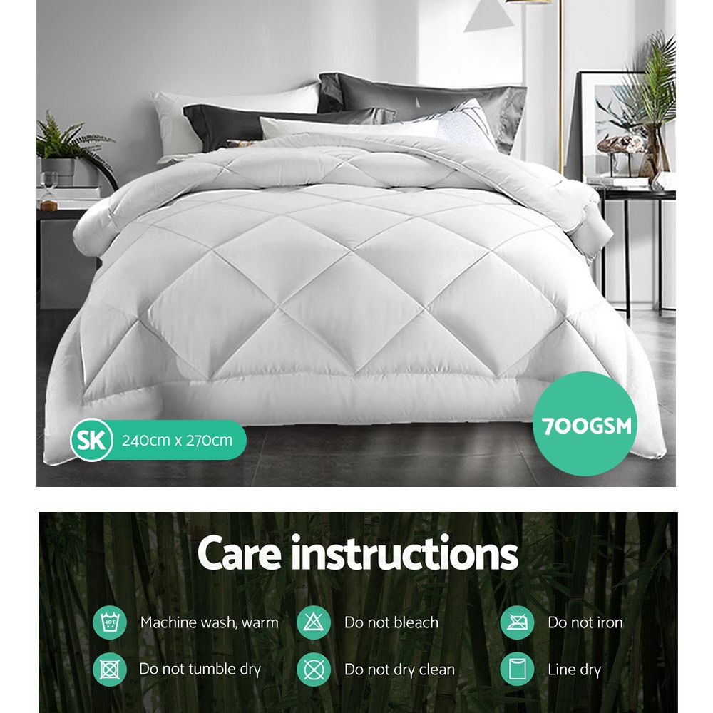 Giselle Bedding Bamboo Quilt 700GSM, Super King, Winter Warm, Microfibre White