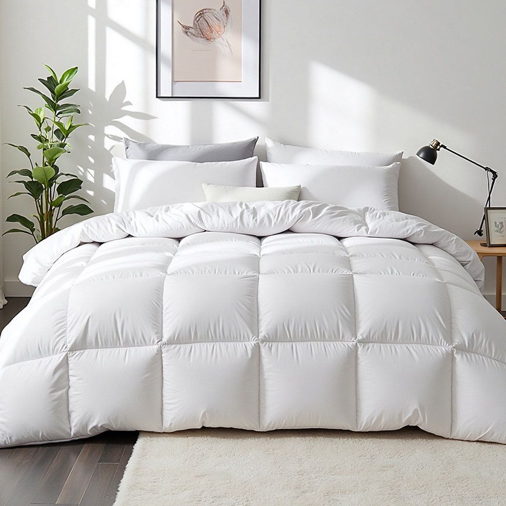 700GSM Duck Down Feather Quilt, Single Size Winter Doona, White Cotton