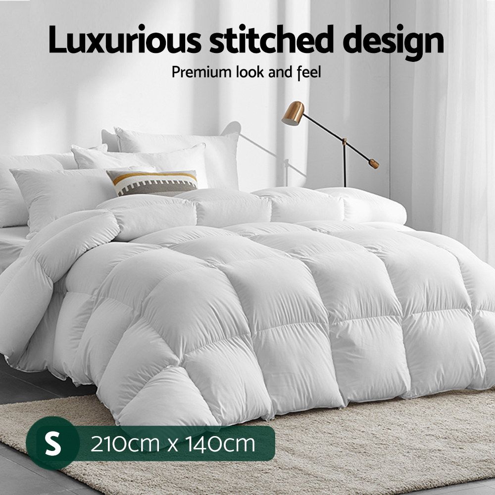 700GSM Duck Down Feather Quilt, Single Size Winter Doona, White Cotton