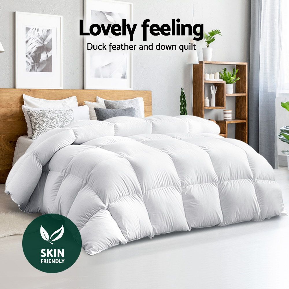 700GSM Duck Down Feather Quilt, Single Size Winter Doona, White Cotton