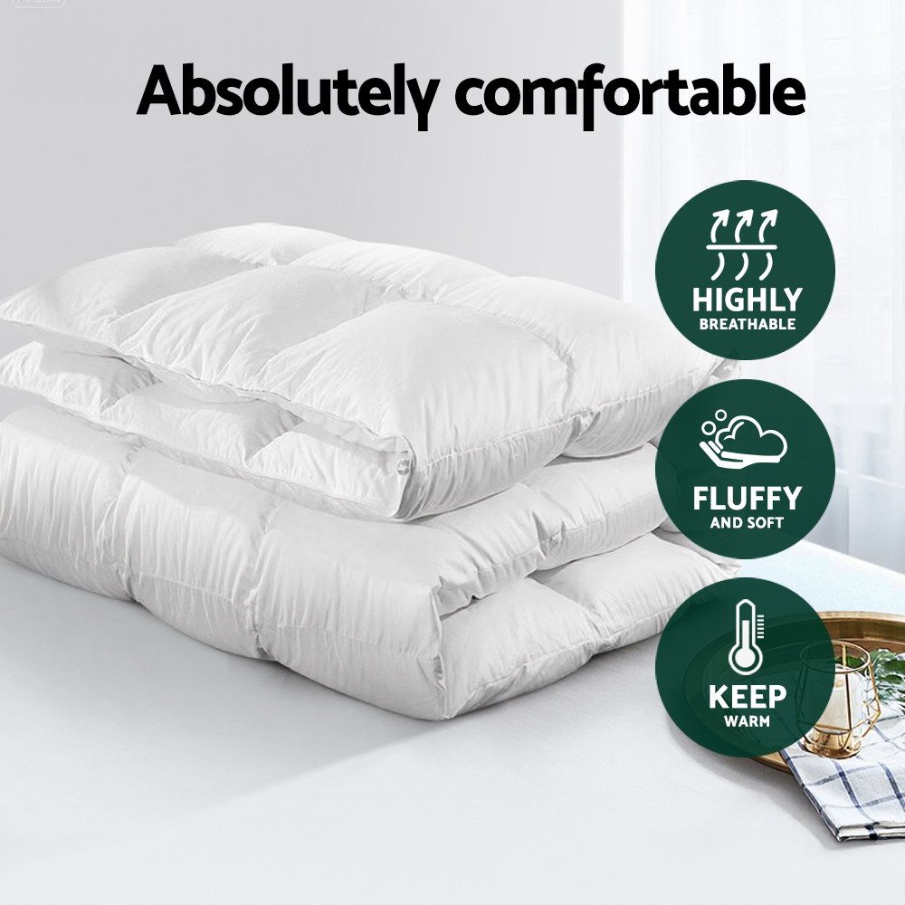 700GSM Duck Down Feather Quilt, Single Size Winter Doona, White Cotton