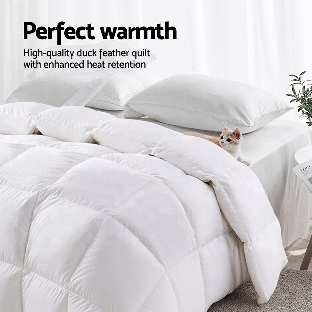 700GSM Duck Down Feather Quilt, Single Size Winter Doona, White Cotton