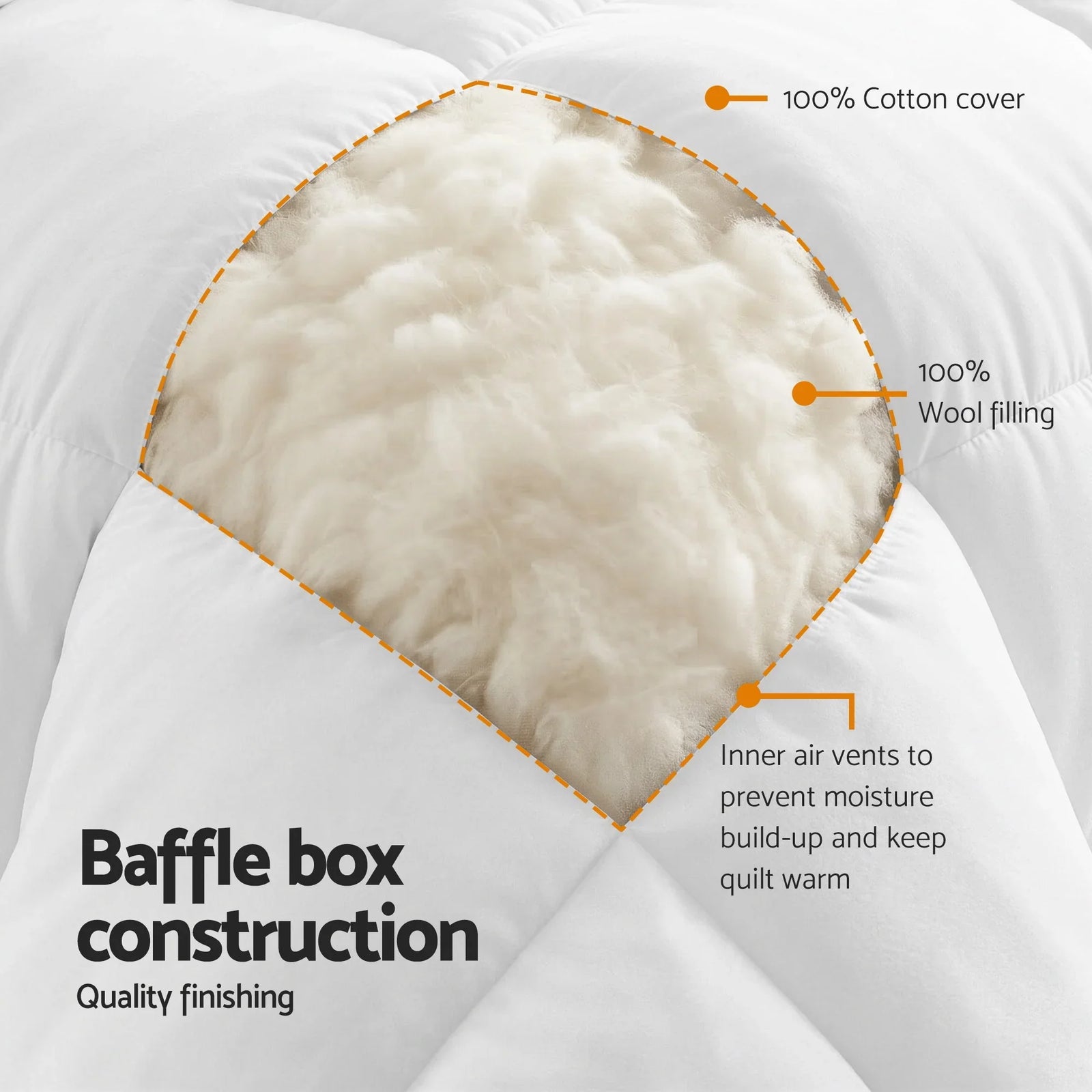 Wool Quilt 800GSM Extra Thick Queen Winter Doona Baffle Box Construction 100% Wool Filling