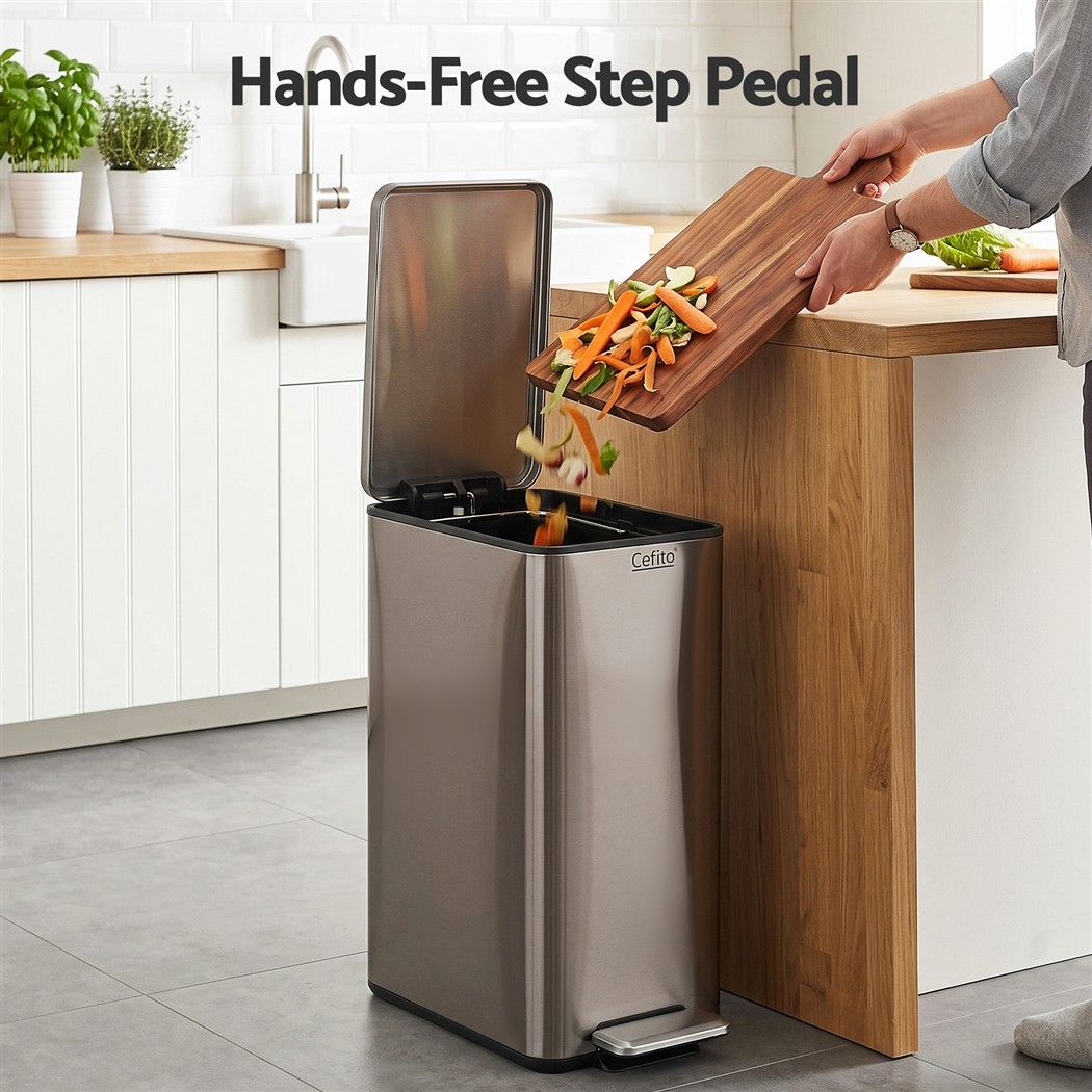 Cefito 15L Pedal Rubbish Bin Slim Carbon Steel Garbage Bin for Home Grey