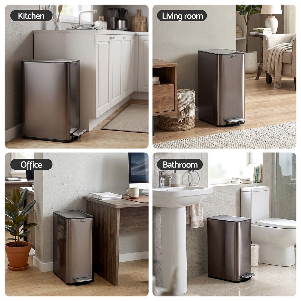 Cefito 15L Pedal Rubbish Bin Slim Carbon Steel Garbage Bin for Home Grey