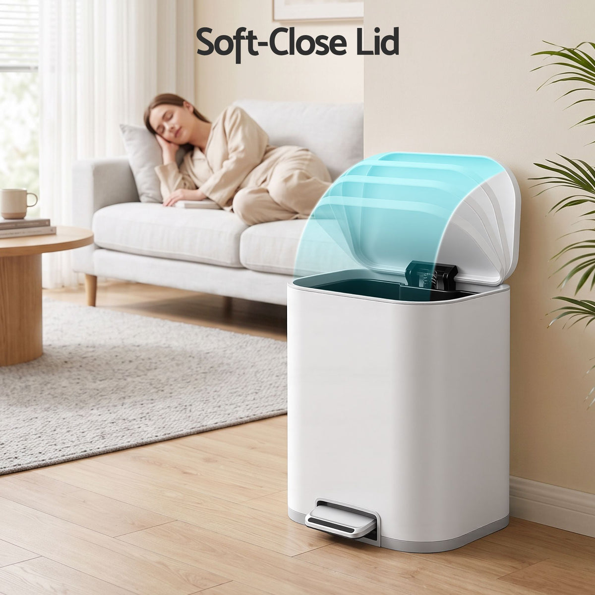 Cefito 20L Pedal Rubbish Bin Soft Close, Steel Kitchen Trash Can White