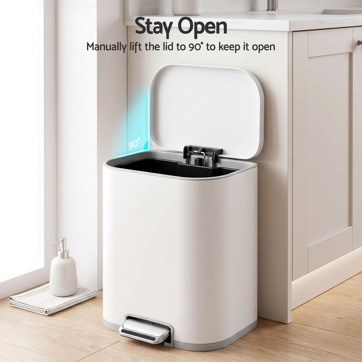 Cefito 20L Pedal Rubbish Bin Soft Close, Steel Kitchen Trash Can White