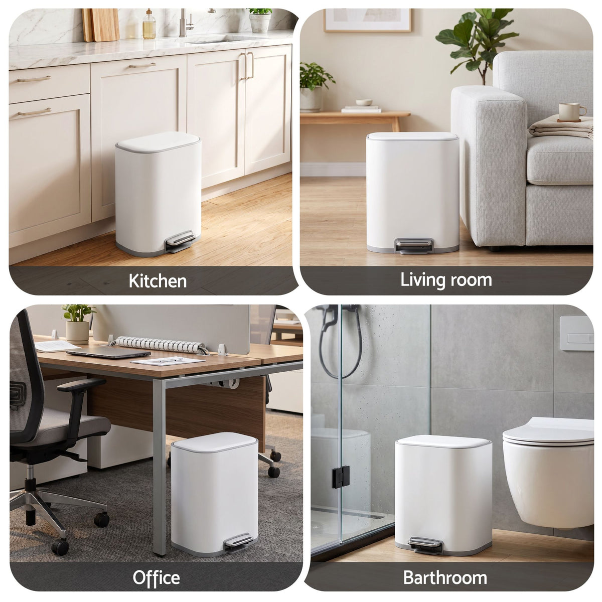 Cefito 20L Pedal Rubbish Bin Soft Close, Steel Kitchen Trash Can White