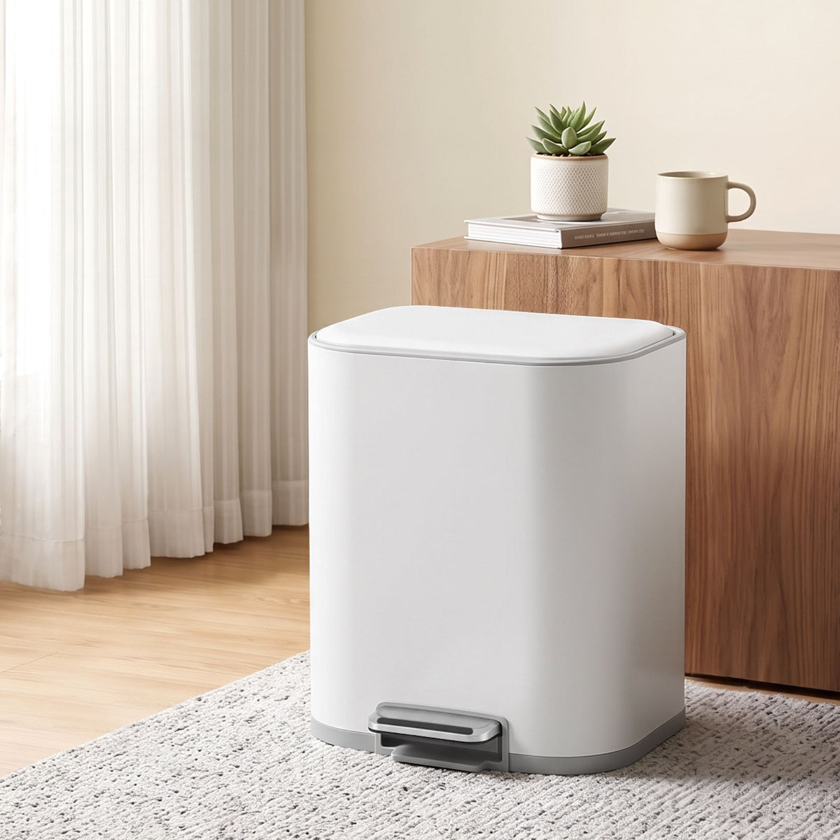 Cefito 20L Pedal Rubbish Bin Soft Close, Steel Kitchen Trash Can White