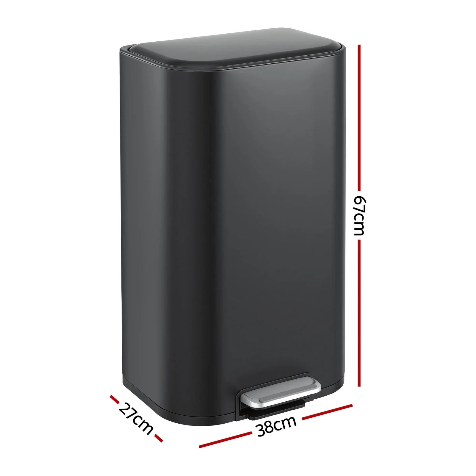 Kitchen Trash Can 40L Pedal Bins Rubbish Bin Steel with Soft Close Lid, Removable Inner Bucket, Rectangular Garbage Can Recycling Bin, Black