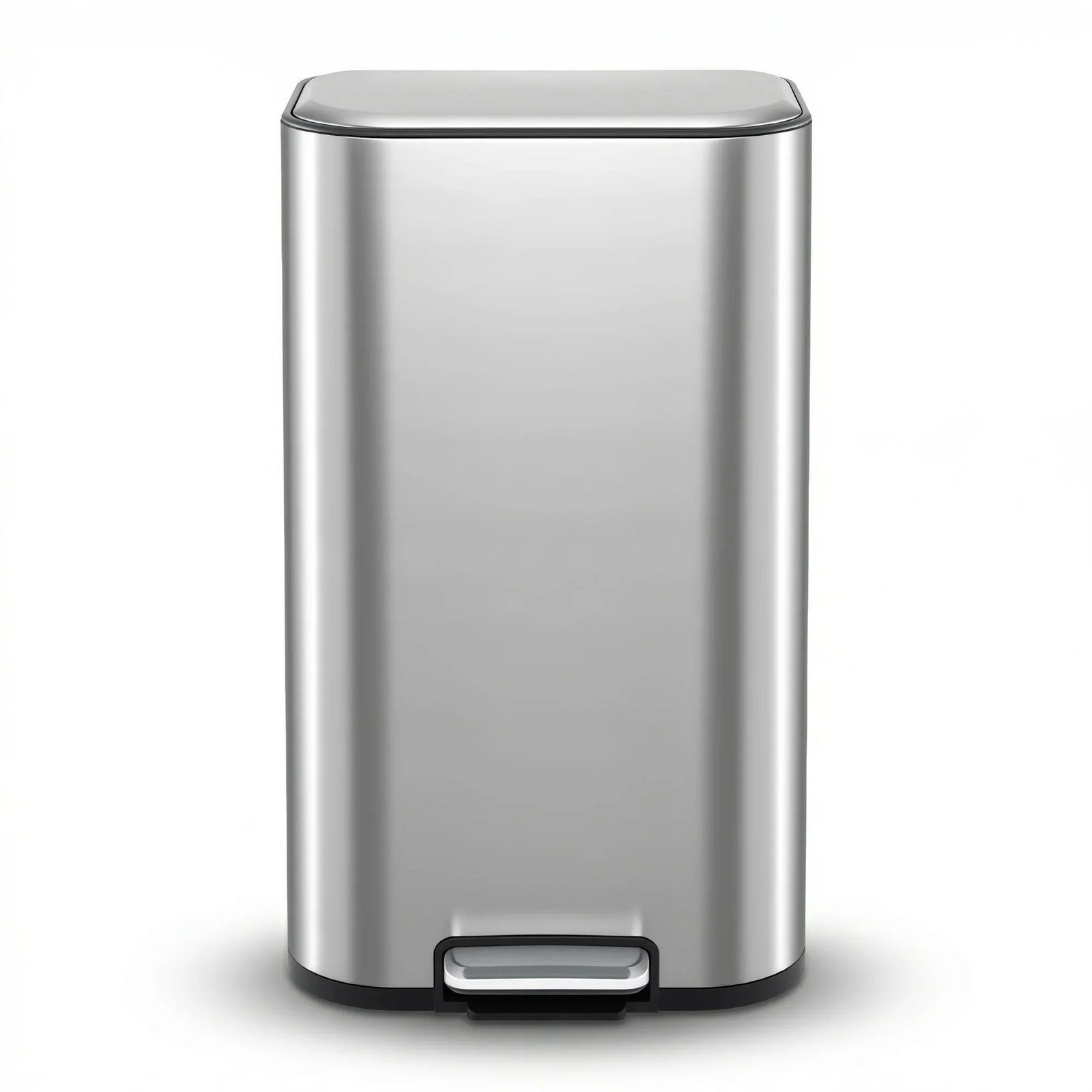Kitchen Trash Can 40L Pedal Bins Rubbish Bin Steel with Soft Close Lid, Removable Inner Bucket, Rectangular Garbage Can Recycling Bin, Silver