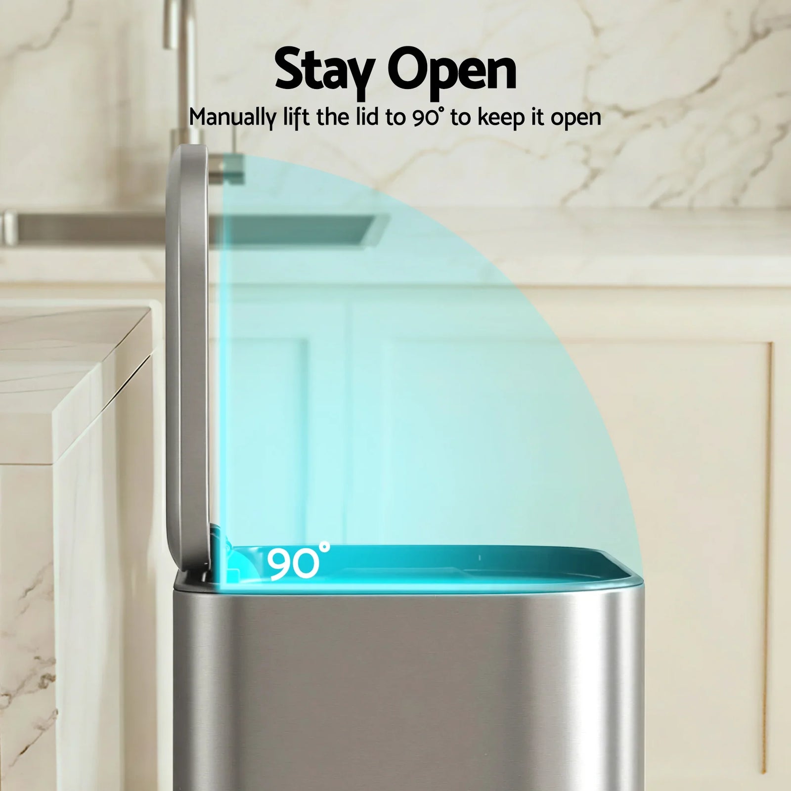 Kitchen Trash Can 40L Pedal Bins Rubbish Bin Steel with Soft Close Lid, Removable Inner Bucket, Rectangular Garbage Can Recycling Bin, Silver
