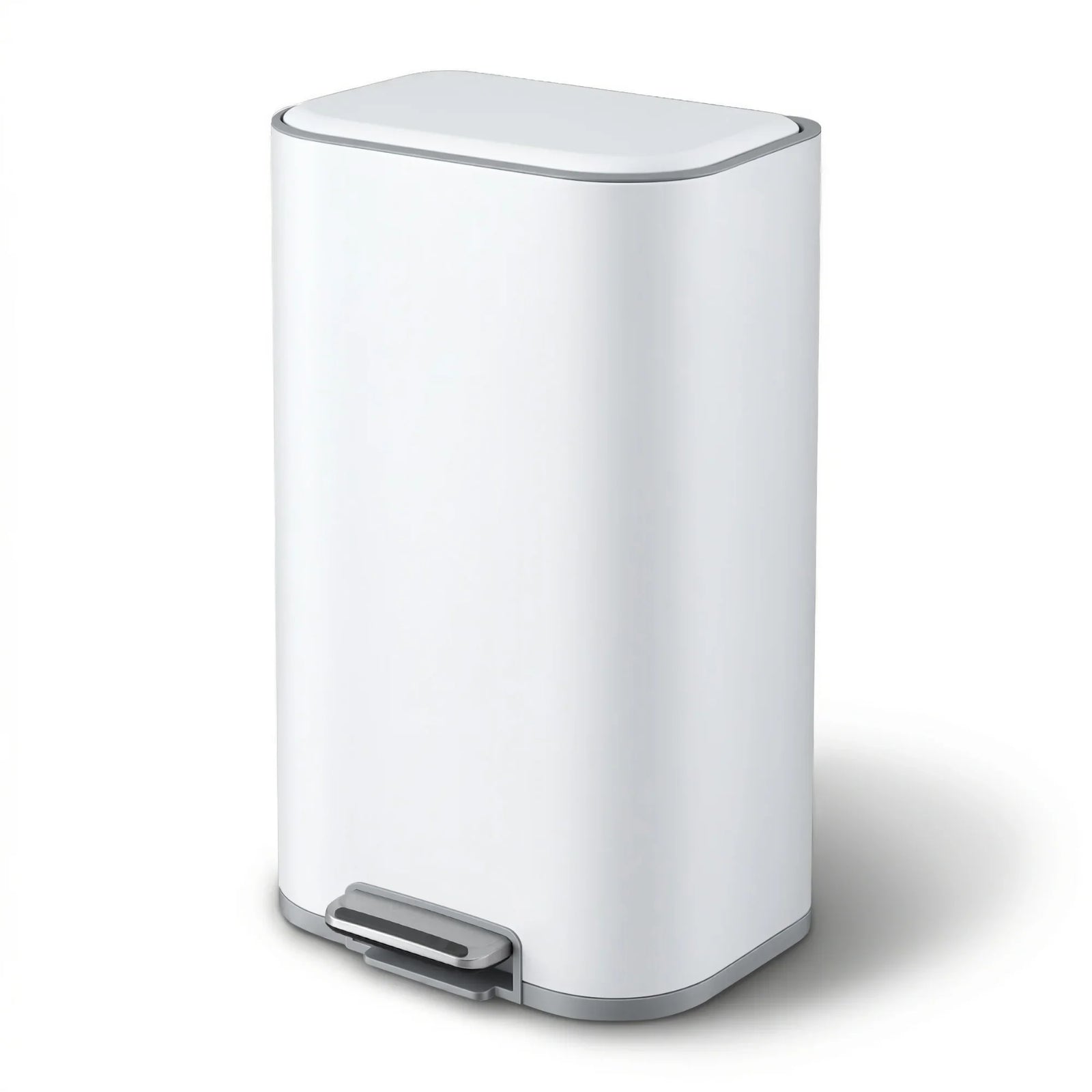 Kitchen Trash Can 40L Pedal Bins Rubbish Bin Steel with Soft Close Lid, Removable Inner Bucket, Rectangular Garbage Can Recycling Bin, White