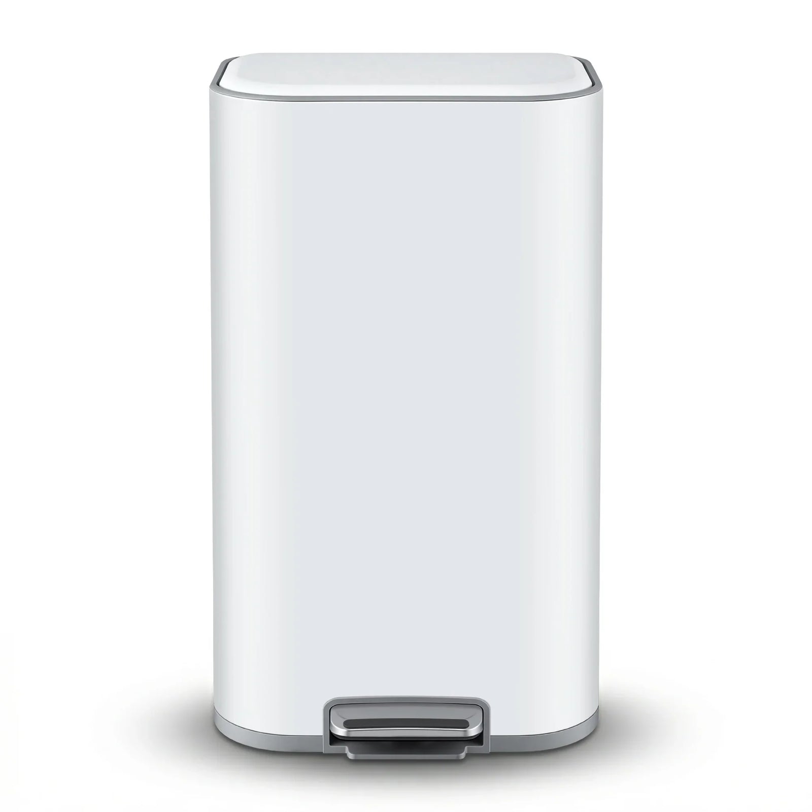 Kitchen Trash Can 40L Pedal Bins Rubbish Bin Steel with Soft Close Lid, Removable Inner Bucket, Rectangular Garbage Can Recycling Bin, White