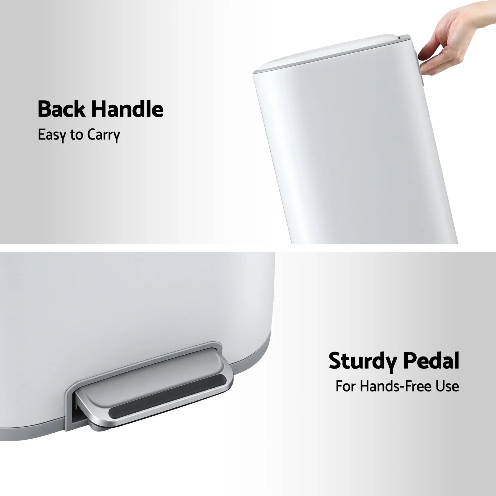 Kitchen Trash Can 40L Pedal Bins Rubbish Bin Steel with Soft Close Lid, Removable Inner Bucket, Rectangular Garbage Can Recycling Bin, White
