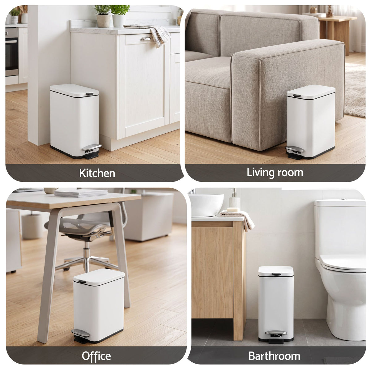 Cefito 5L Pedal Rubbish Bin Carbon Steel Rectangular Trash Can Removable Bucket White
