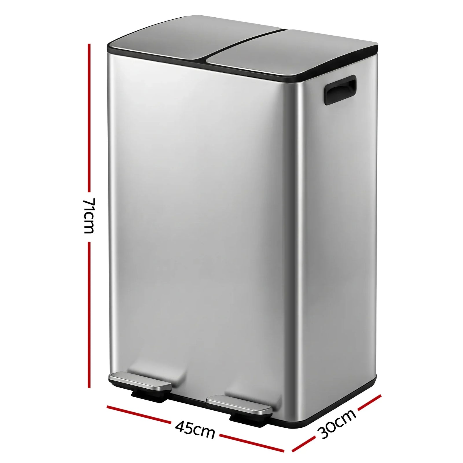 Pedal Bins Rubbish Bin Dual Compartment Waste Recycle Dustbins 60L Silver