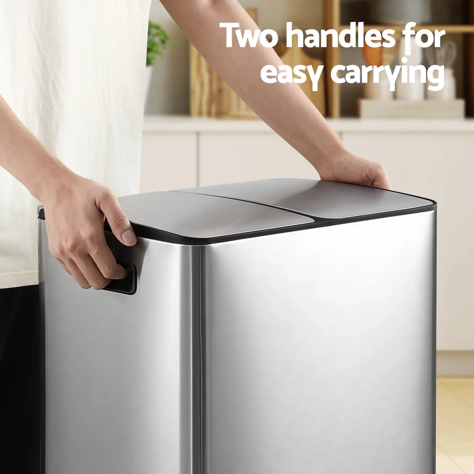 Pedal Bins Rubbish Bin Dual Compartment Waste Recycle Dustbins 60L Silver