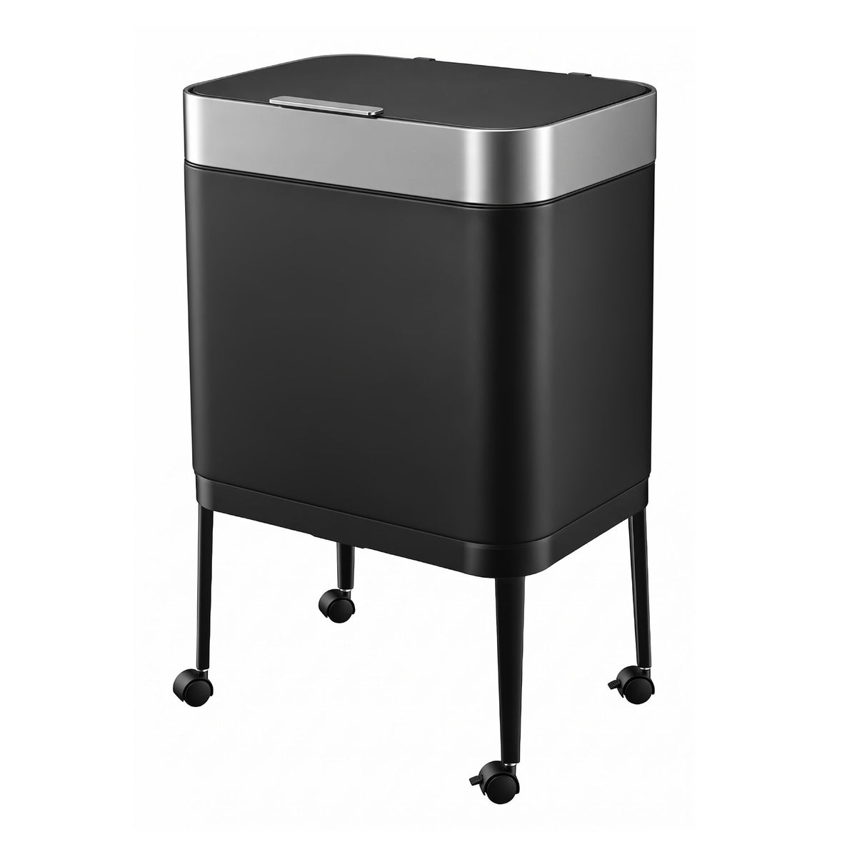 Cefito 40L Stainless Steel Kitchen Rubbish Bin Press Top Lid on Wheels Black