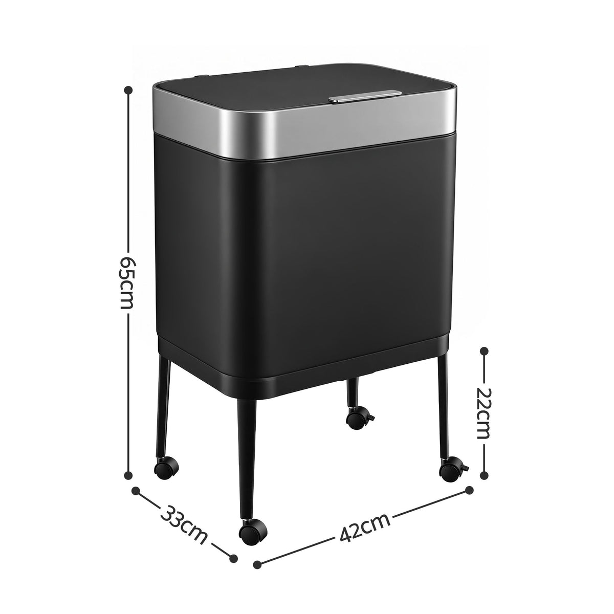 Cefito 40L Stainless Steel Kitchen Rubbish Bin Press Top Lid on Wheels Black