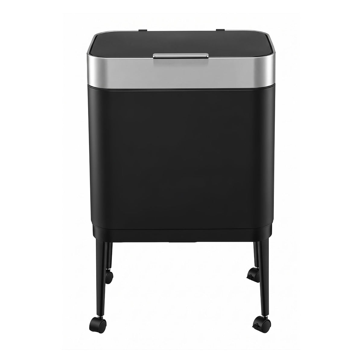 Cefito 40L Stainless Steel Kitchen Rubbish Bin Press Top Lid on Wheels Black