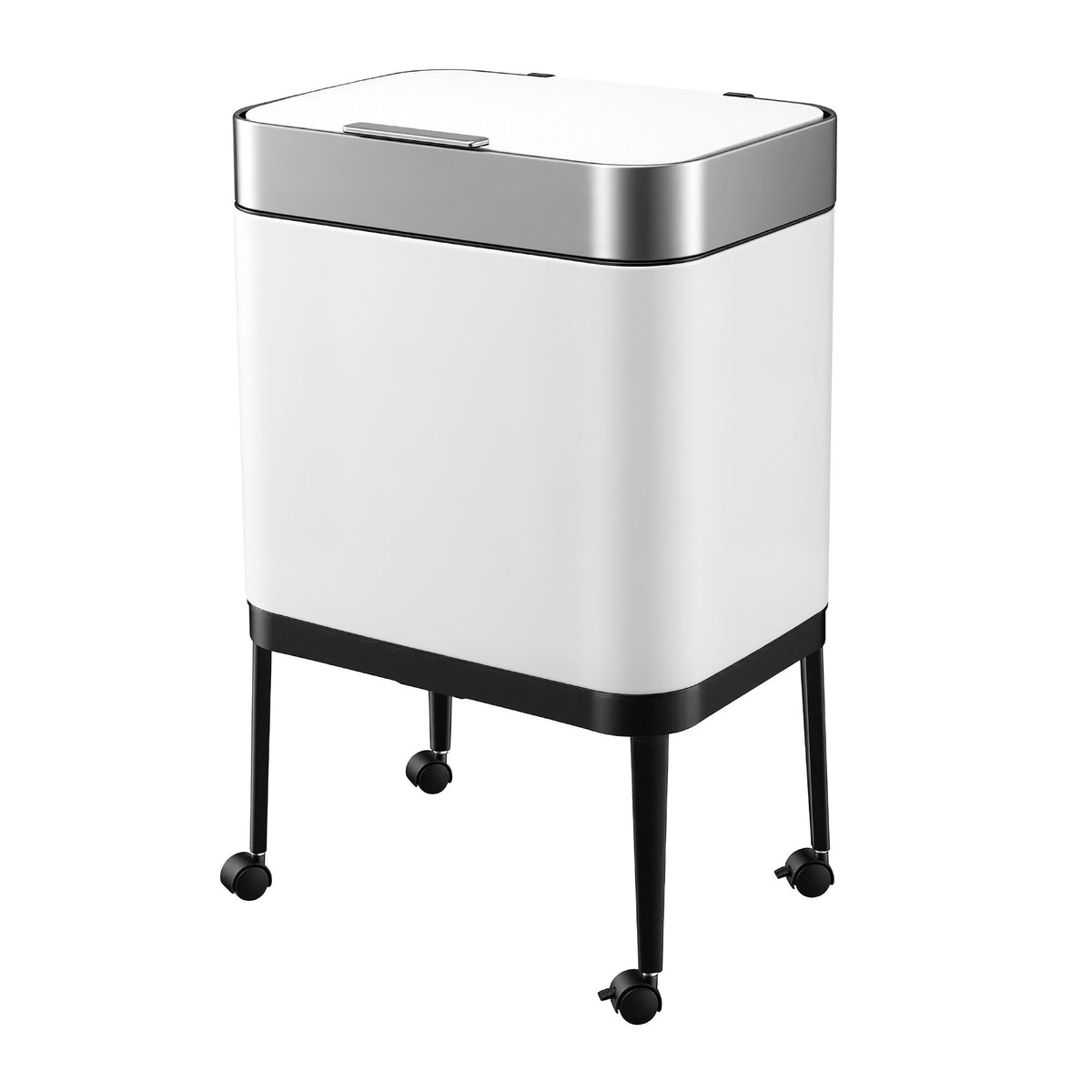 Cefito 40L Stainless Steel Kitchen Rubbish Bin Press Top Lid on Wheels White