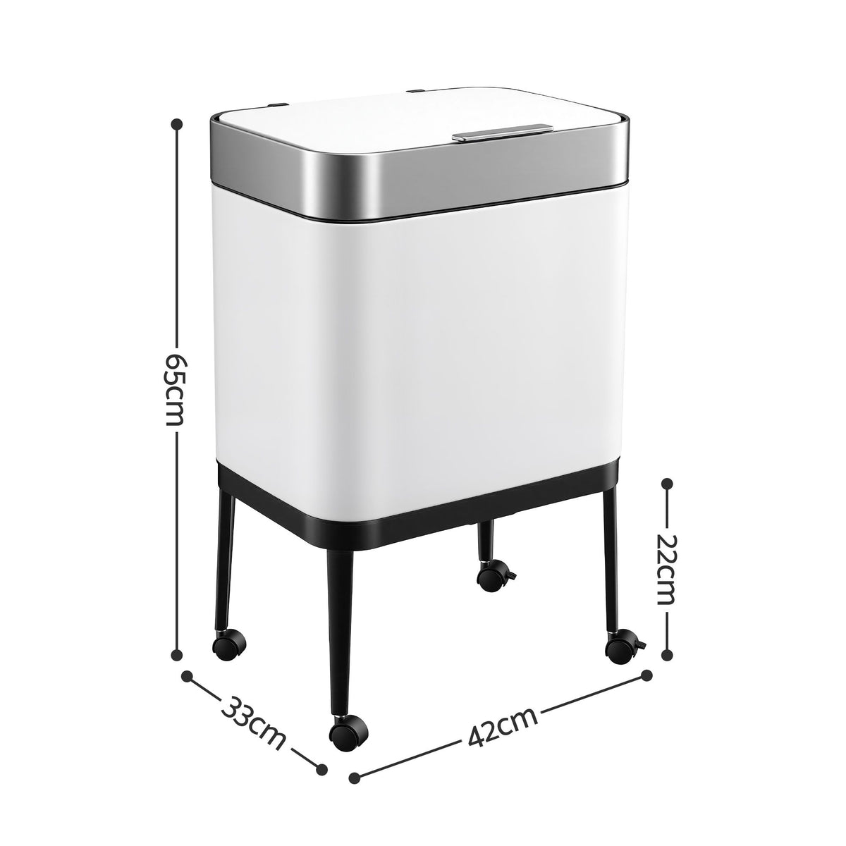 Cefito 40L Stainless Steel Kitchen Rubbish Bin Press Top Lid on Wheels White