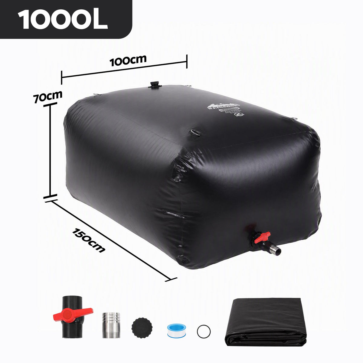 Weisshorn 1000L Collapsible Water Bladder, Portable PVC Rainwater Tank, Black