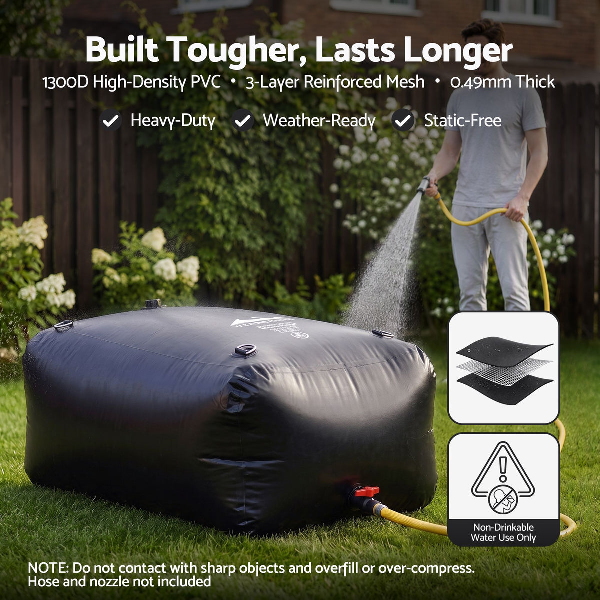 Weisshorn 1000L Collapsible Water Bladder, Portable PVC Rainwater Tank, Black