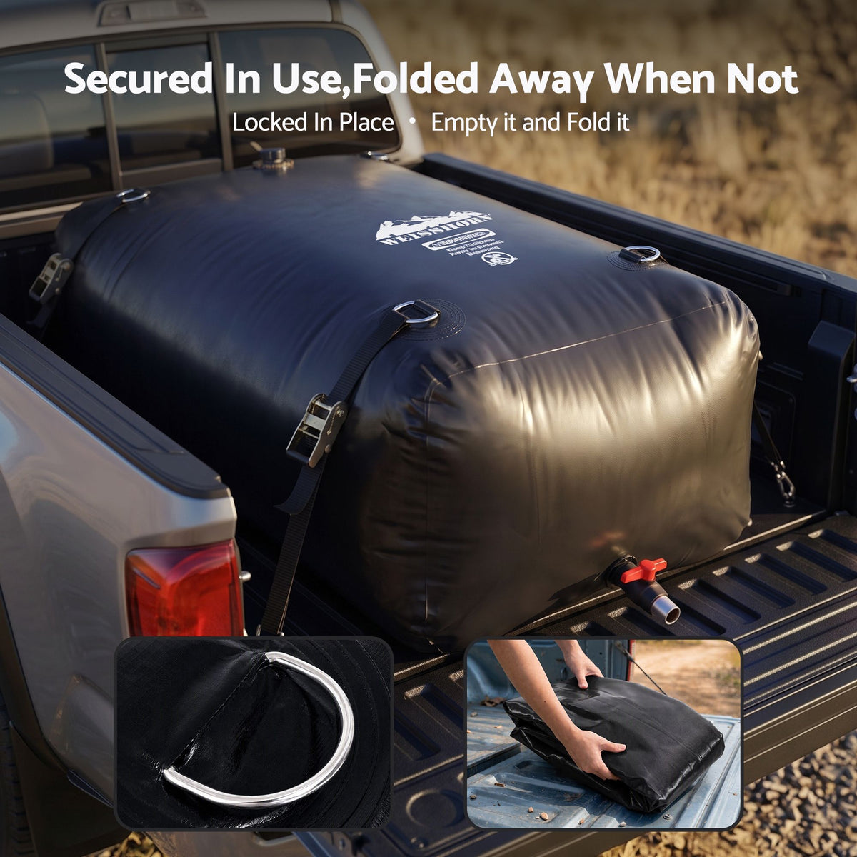 Weisshorn 1000L Collapsible Water Bladder, Portable PVC Rainwater Tank, Black