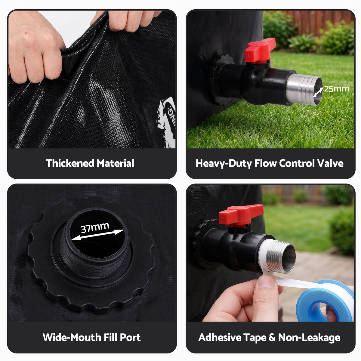 Weisshorn 1000L Collapsible Water Bladder, Portable PVC Rainwater Tank, Black