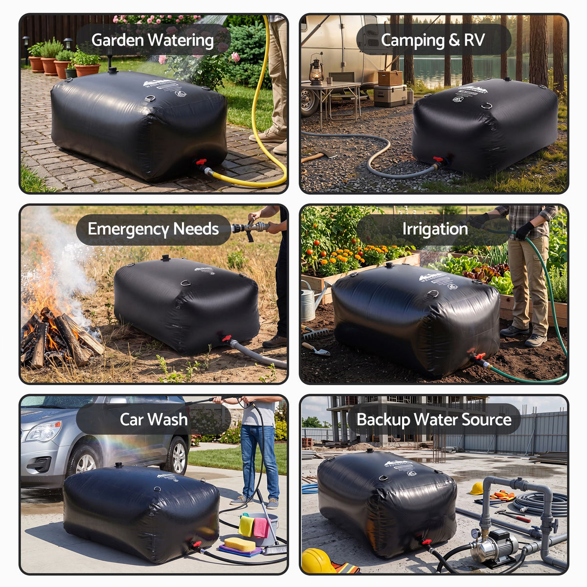 Weisshorn 1000L Collapsible Water Bladder, Portable PVC Rainwater Tank, Black