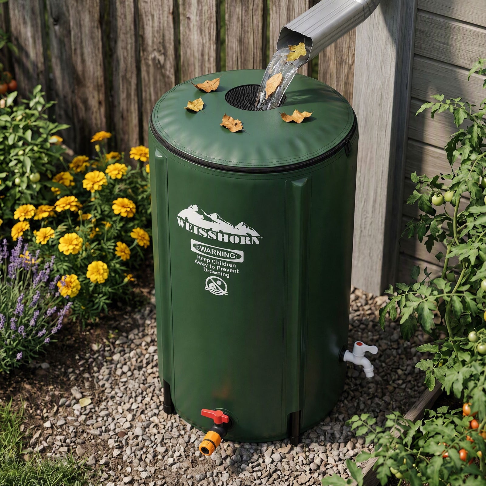 100L/22Gal Collapsible Rain Barrel PVC Water Tank Collection Storage for Garden Irrigation