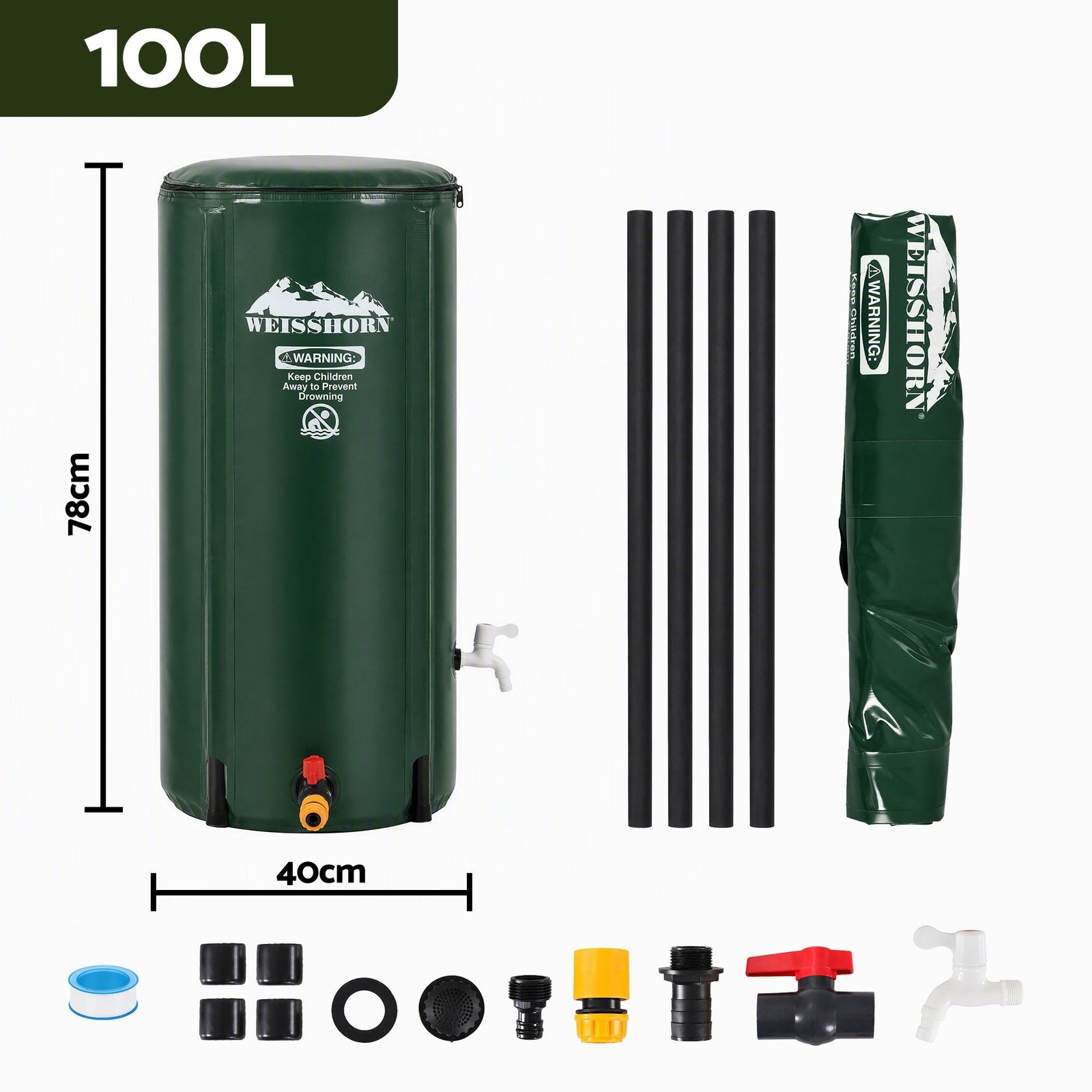 100L/22Gal Collapsible Rain Barrel PVC Water Tank Collection Storage for Garden Irrigation